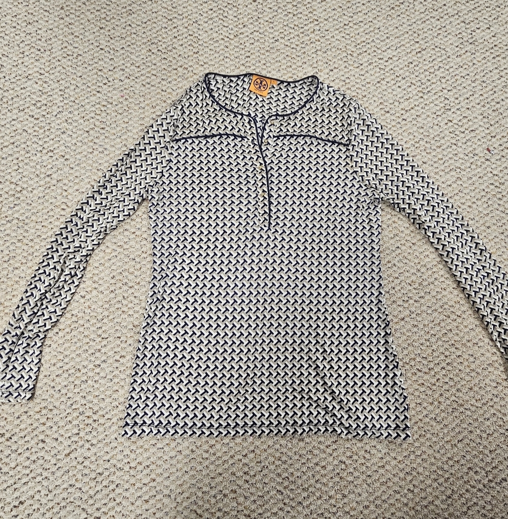 Tory Burch Womens Silk Shirt - T Logo Signature Design - Size Large